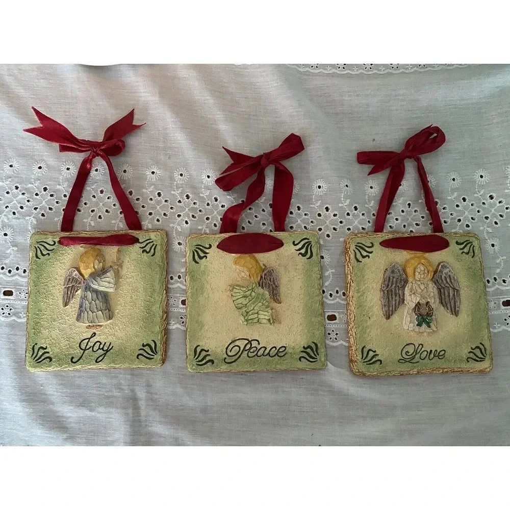 Christmas‎ Angel Wall PLAQUES 3D Love Peace Joy 4x4 Ribbon For Hanging